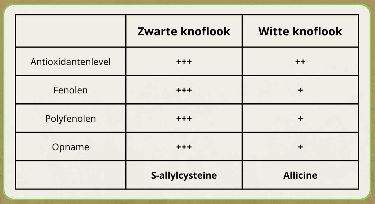 vergelijking zwarte knoflook versus witte knoflook. 